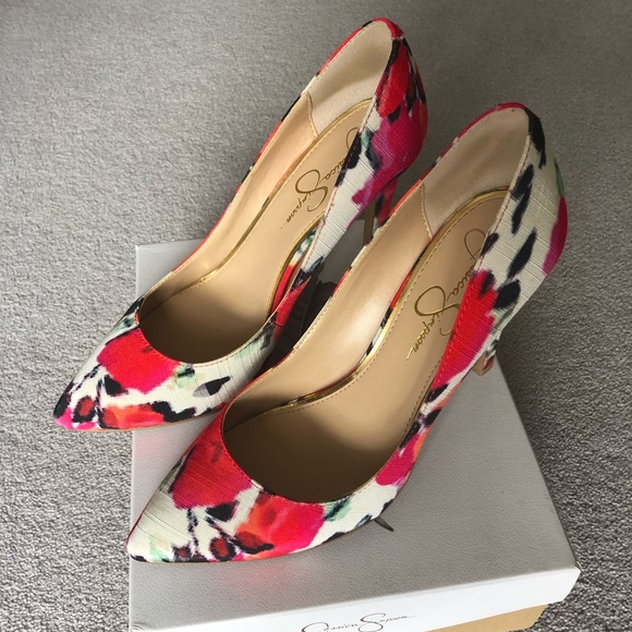 Jessica Simpson Pink/Multi Colored heels. Great quality. Size 8.5 - Picture 3 of 6